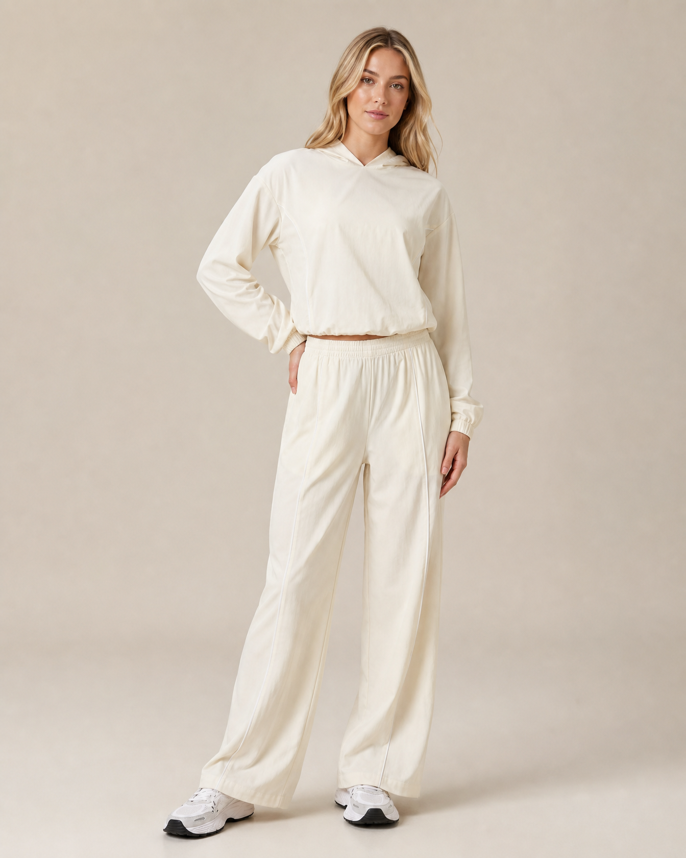 Wide-Leg Flare Leggings — Beige