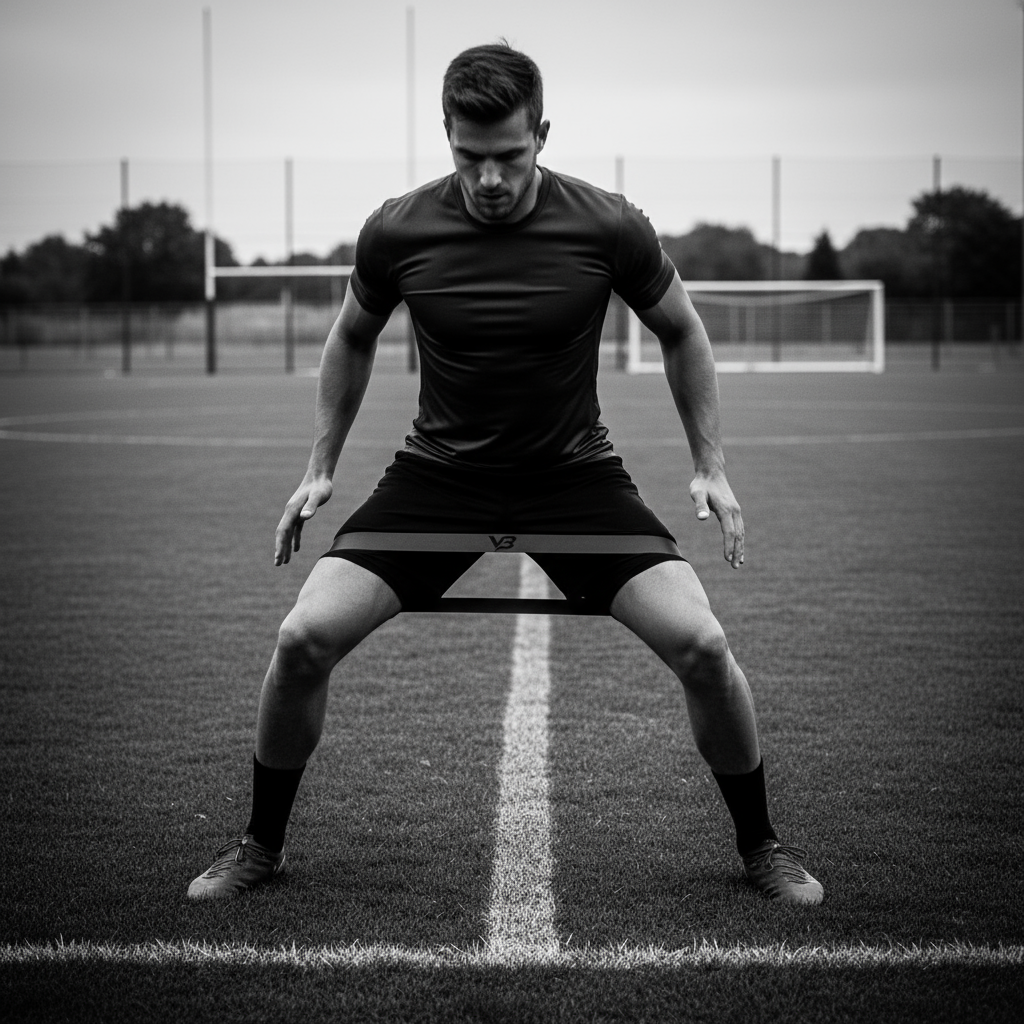 Soccer athlete lateral movement drills with VB band on field