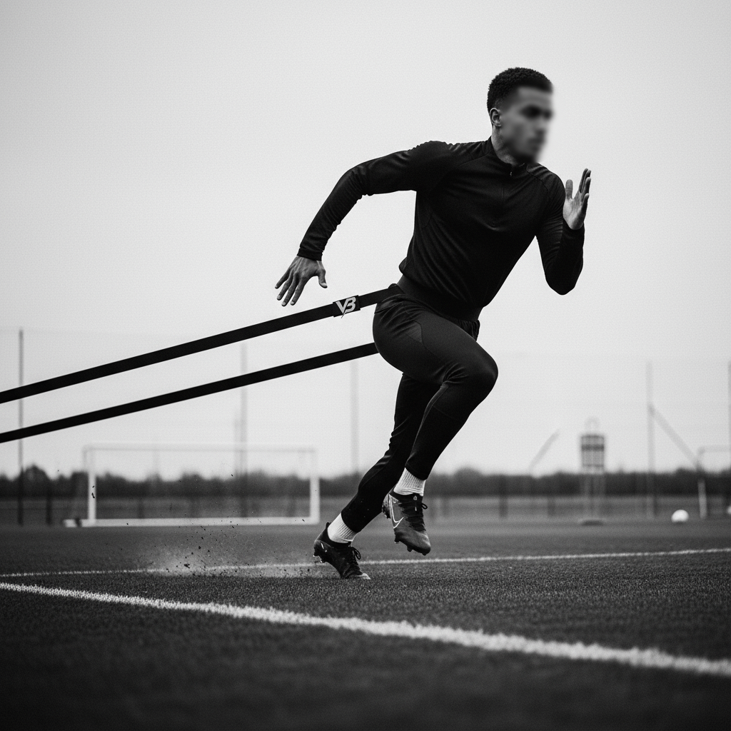 Soccer athlete sprint training with VB resistance band on field