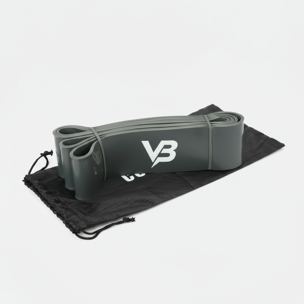 Studio shot of dark grey VB resistance band with original logo - 800x800